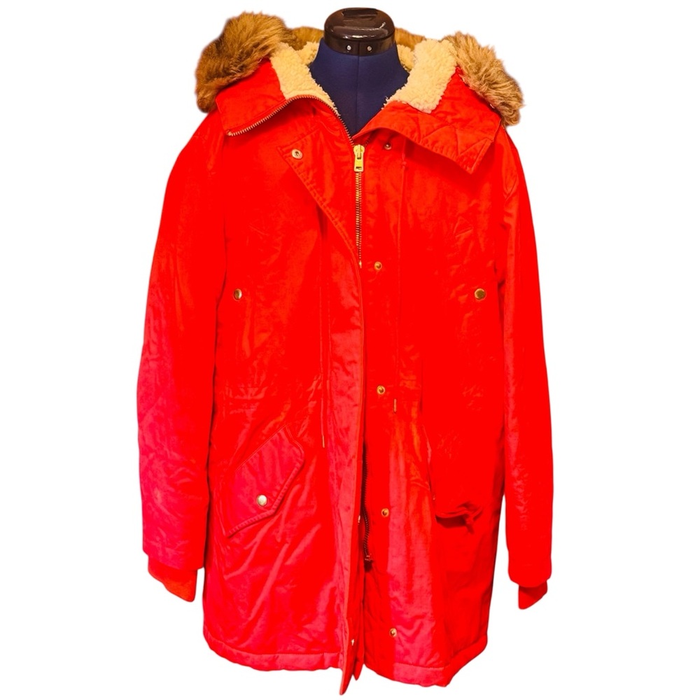 J.Crew Perfect Winter Waxed
Canvas Parka Primaloft with Faux Fur Hood Size XL